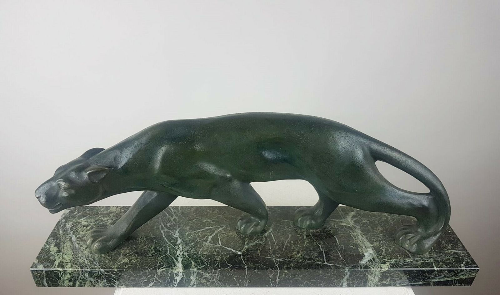 Bronze Lioness With Green Patina On Marble Base   Signed Secondo   Circa 1930 photo vintage