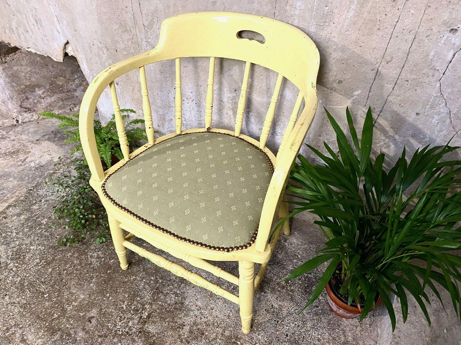 Antique Painted Wooden Chair   Professionally Upholstered photo Furniture