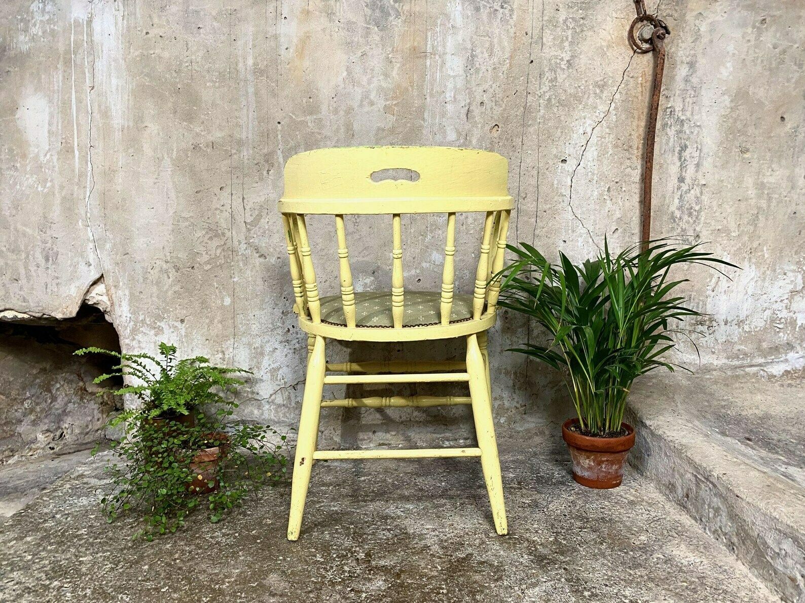 photo furniture Antique Painted Wooden Chair   Professionally Upholstered