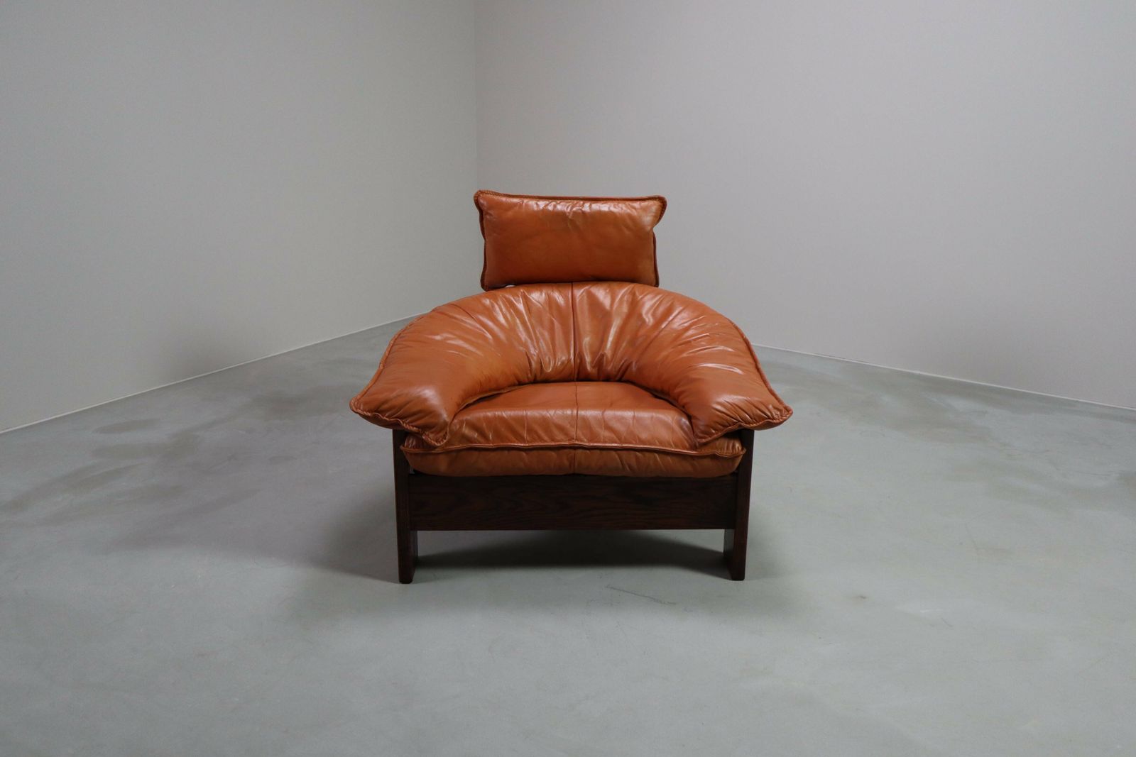 Vintage Three Legged Lounge Chair In Leather, Rattan And Oak, Netherlands