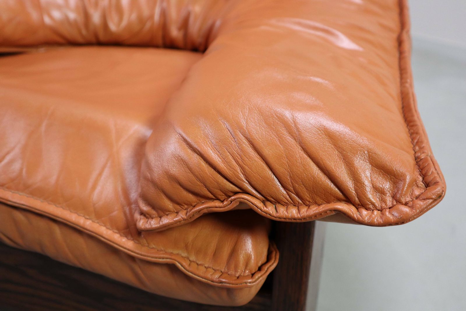 Vintage Three Legged Lounge Chair In Leather, Rattan And Oak, Netherlands photo for sale