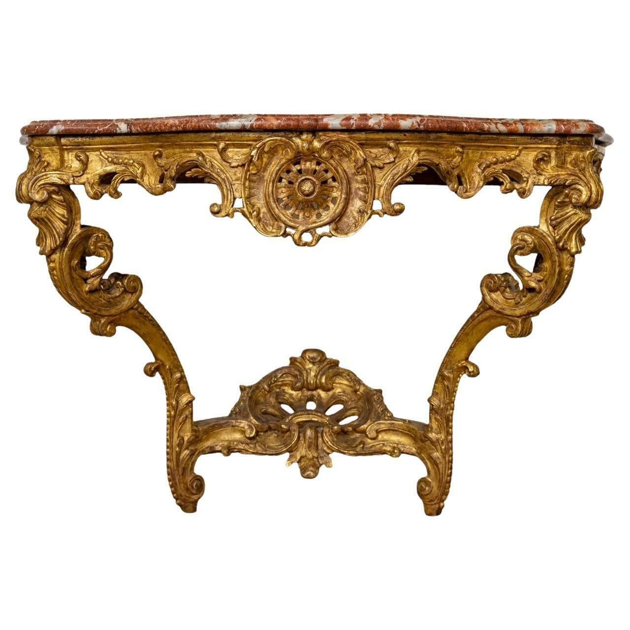 а Big Carved And Gilded Wood Console Table, Regency Period, 18th Century