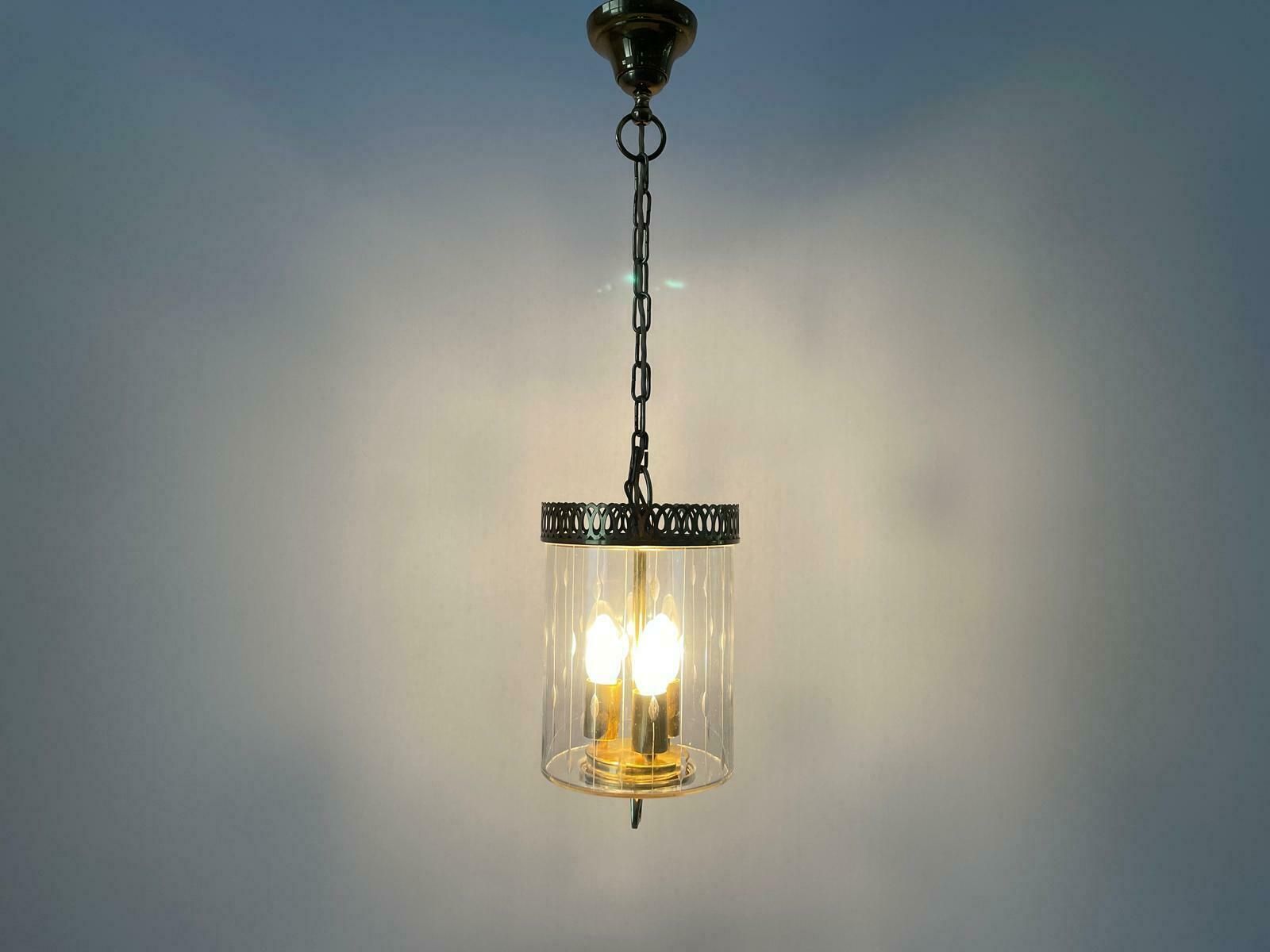 Italian Lantern Style Art Deco Glass And Brass Ceiling Lamp, 1950s, Italy photo 1294.0