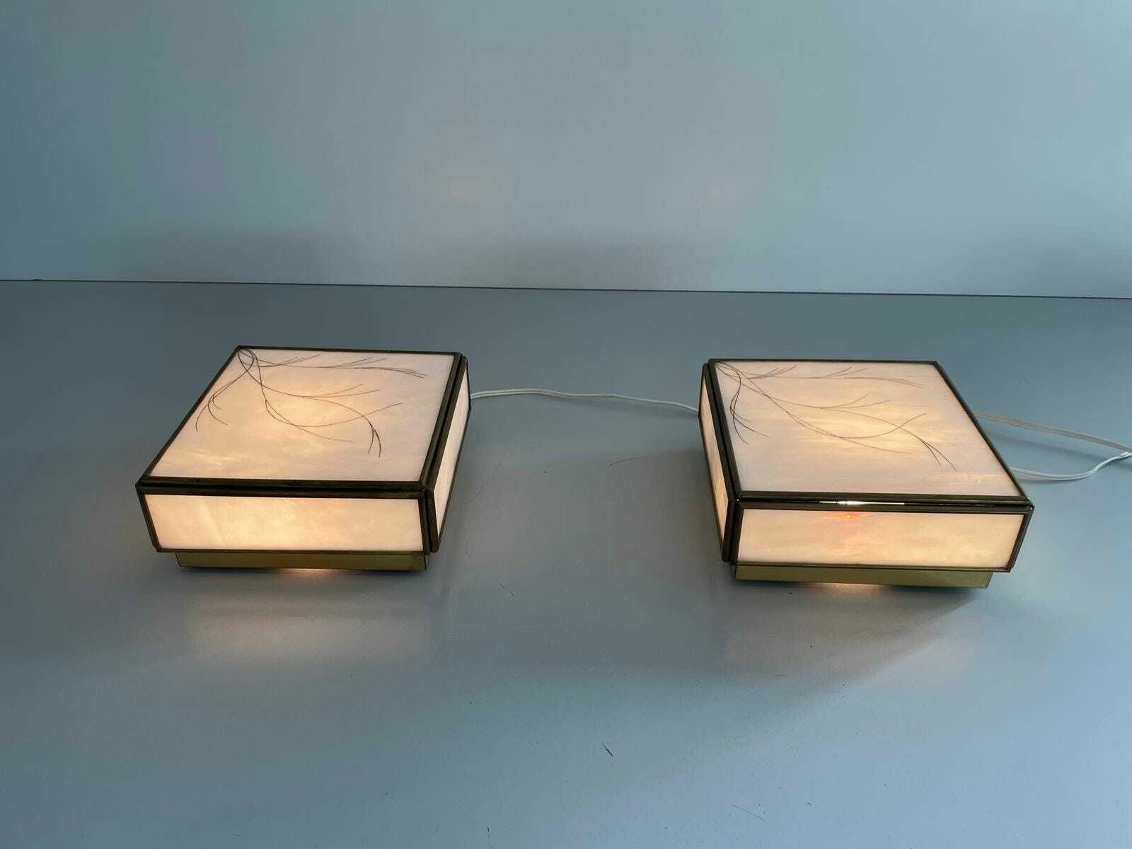 Italian Art Glass Square Shaped Pair Of Sconces With Brass Frame, 1960s, Italy photo furniture