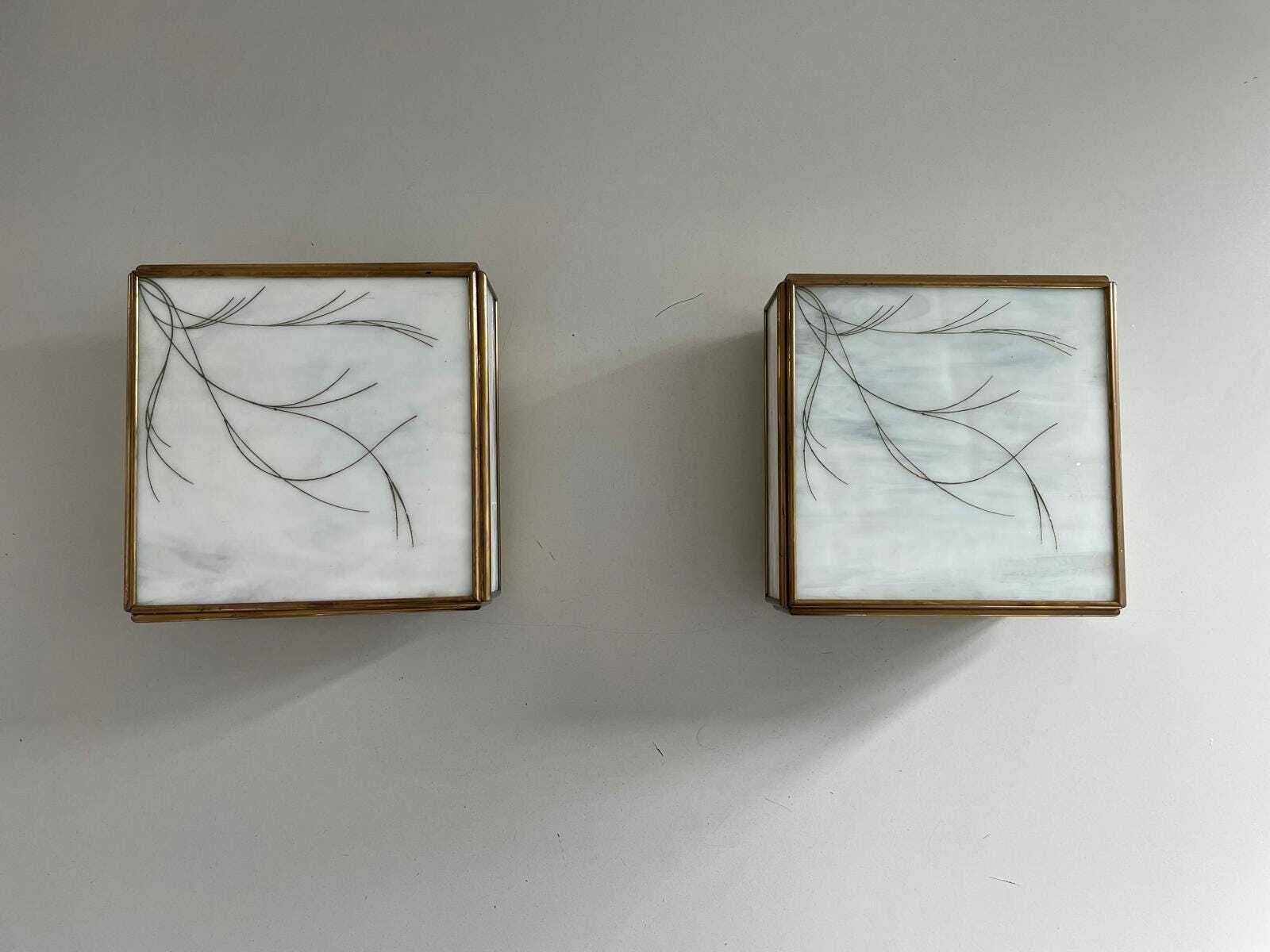 Italian Art Glass Square Shaped Pair Of Sconces With Brass Frame, 1960s, Italy photo 1887.0