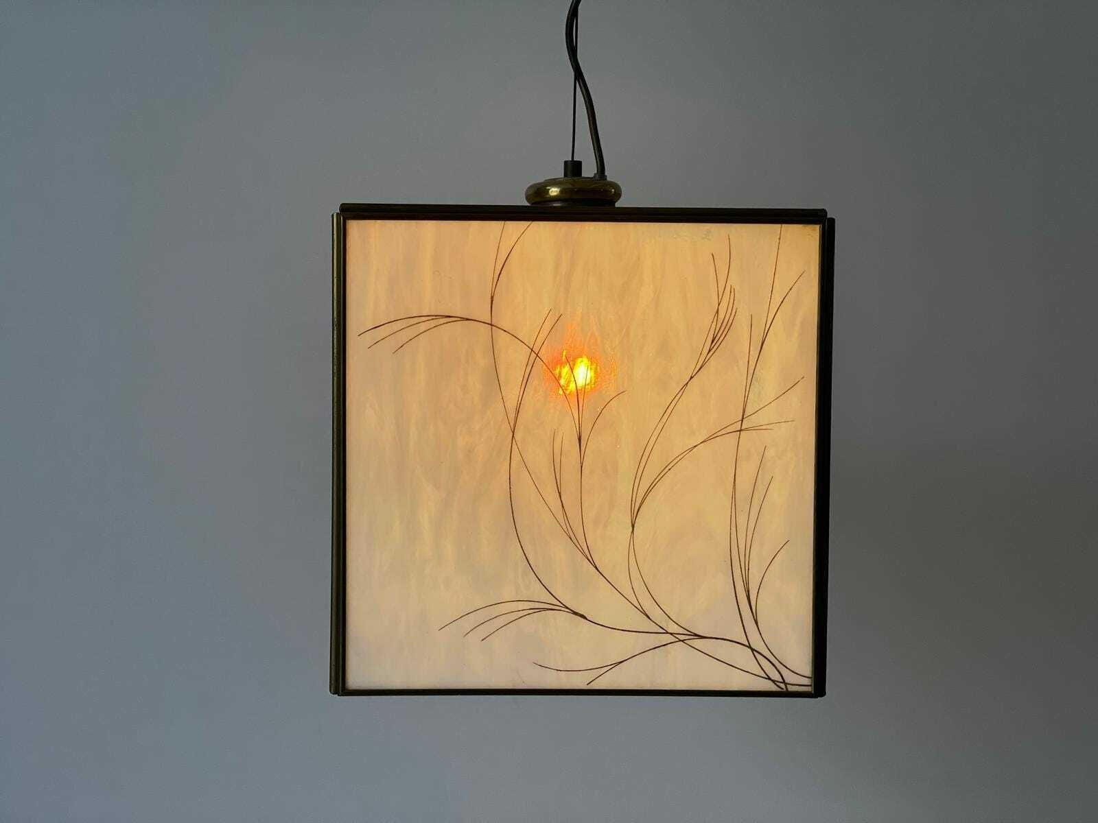 Italian Art Glass Square Shaped Ceiling Lamp With Brass Frame, 1960s, Italy photo buy