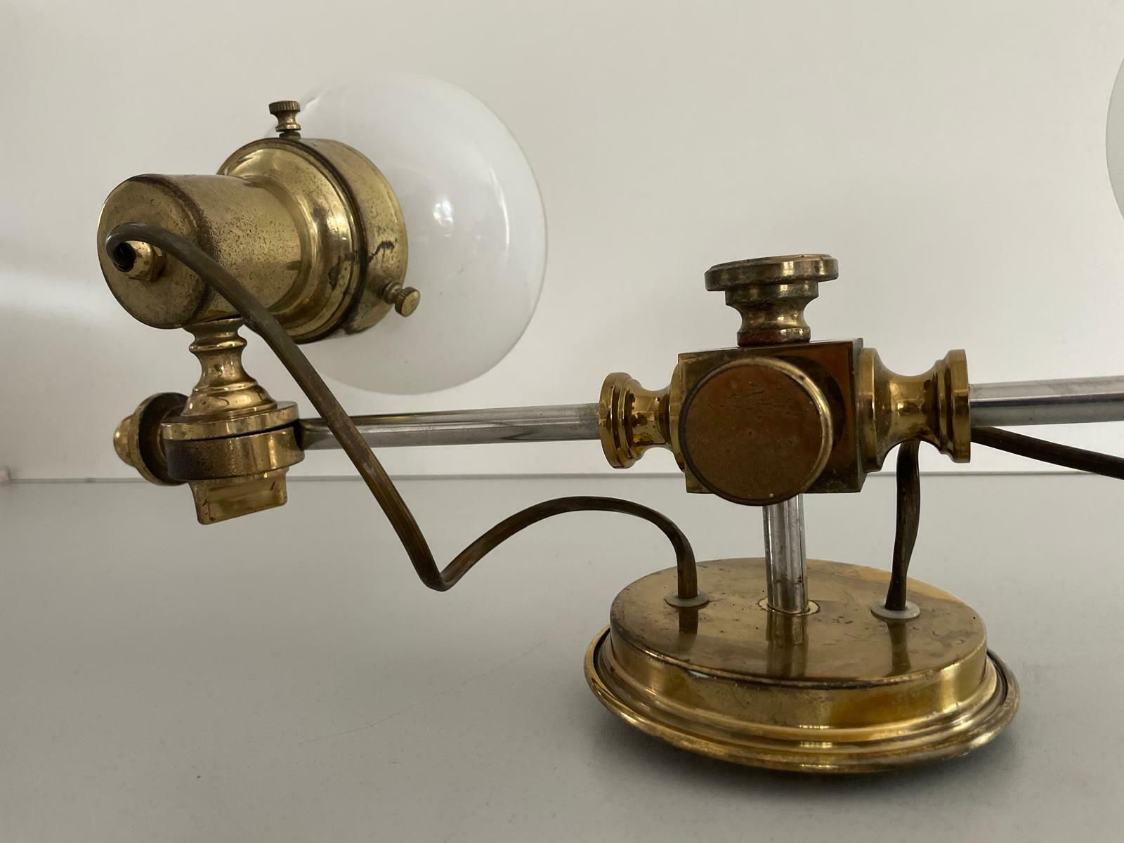 Mid Century Modern 2 Head Opaline Glass And Brass Wall Lamp, 1960s, Italy photo buy
