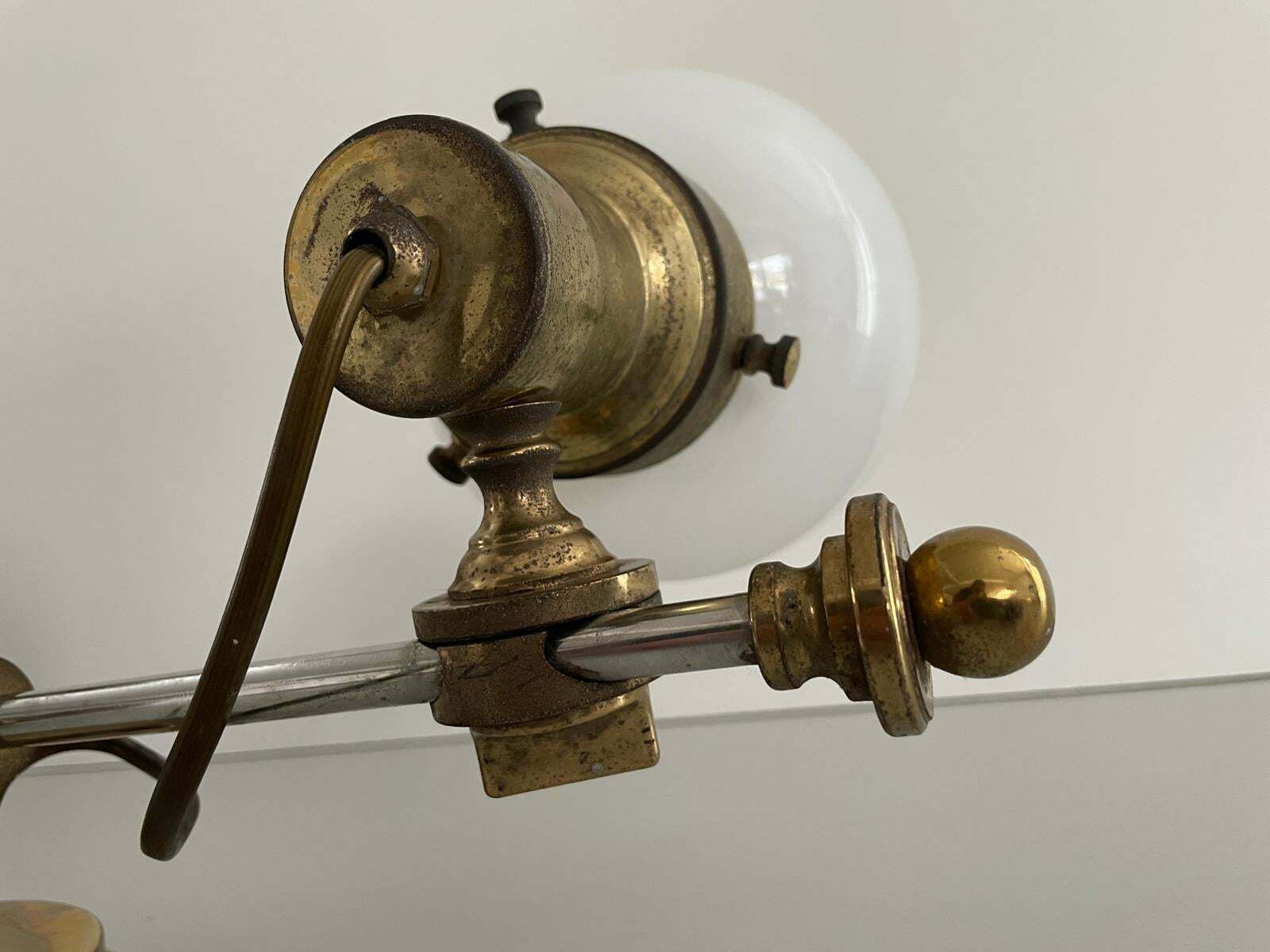Mid Century Modern 2 Head Opaline Glass And Brass Wall Lamp, 1960s, Italy photo vintage