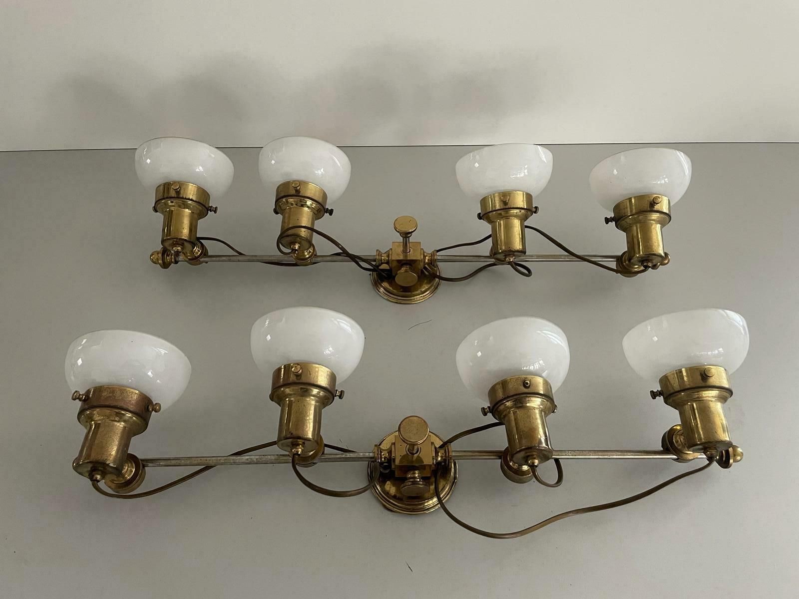 photo for sale Mid Century Modern 4 Head Opaline Glass And Brass Wall Lamp, 1960s, Italy