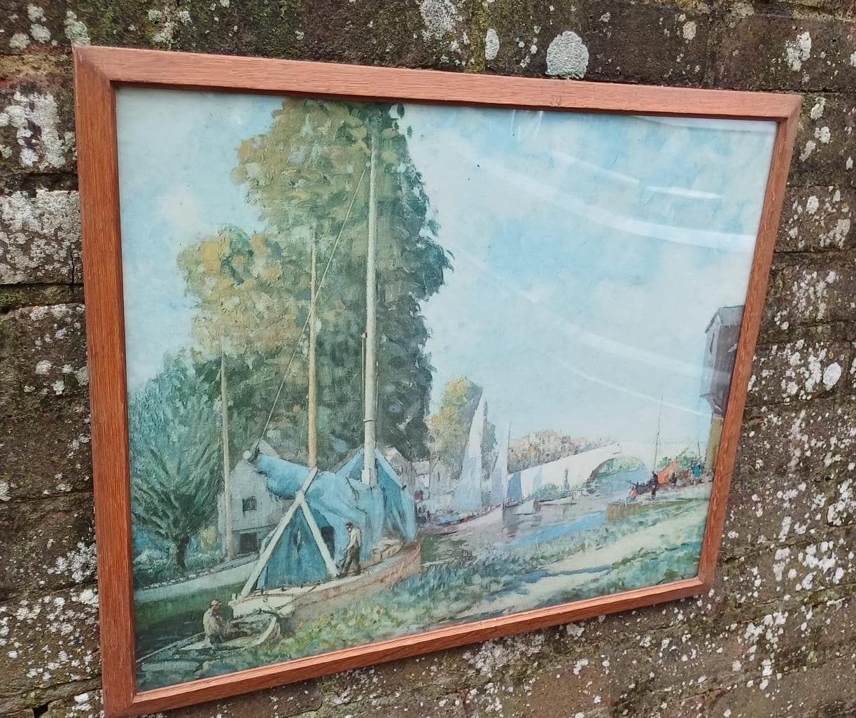 Peaceful Waters   Retro Large Print Of Sailing Boats In Super Wooden Retro Glazed Frame   58.5cm X 49cm
