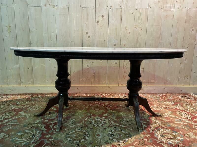 Table De Salle à Manger Anglaise Ovale Plateau Marbre photo vinterior
