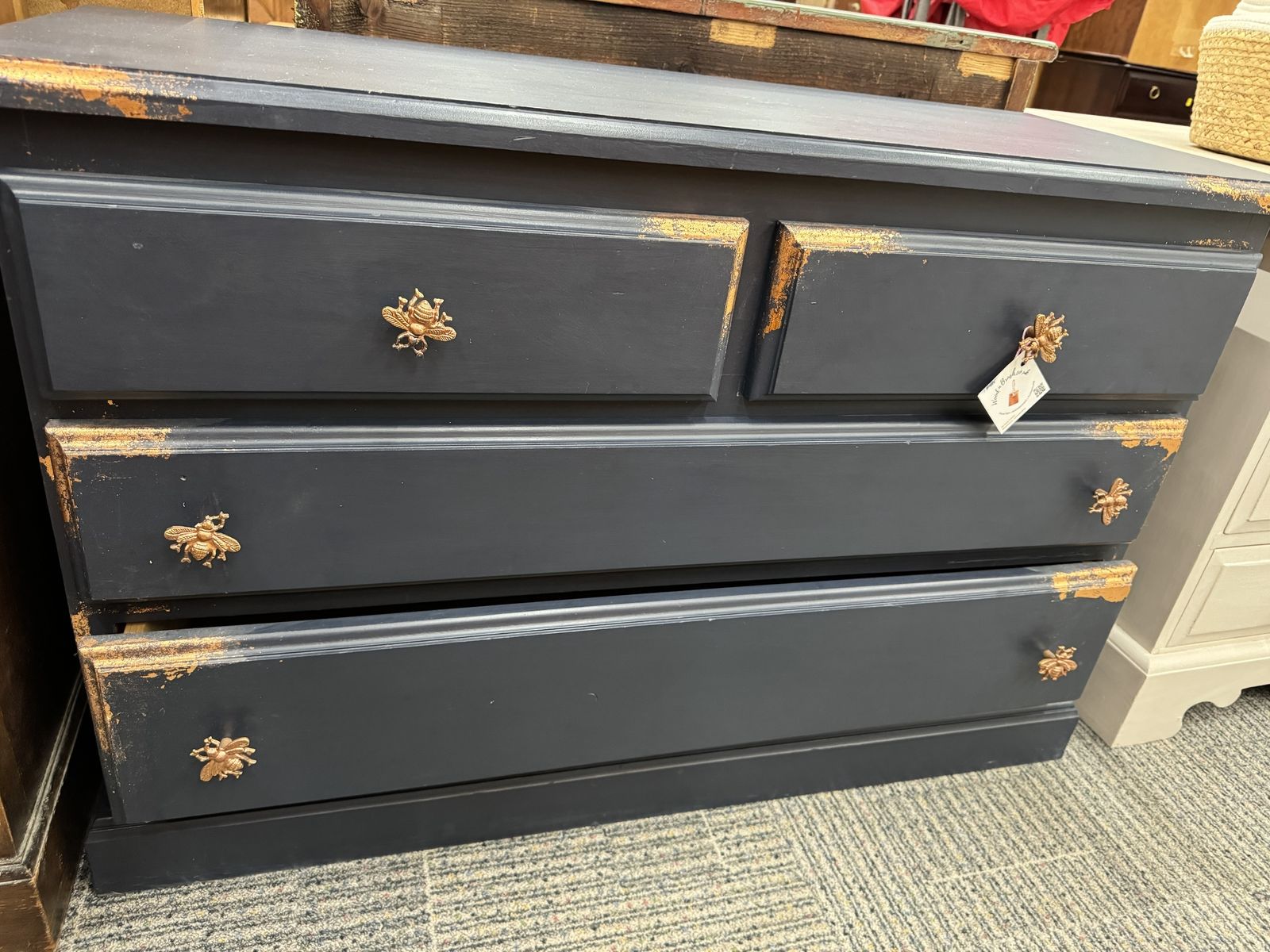 Painted Navy And Copper Leaf Solid Pine Chest Of Drawers photo furniture