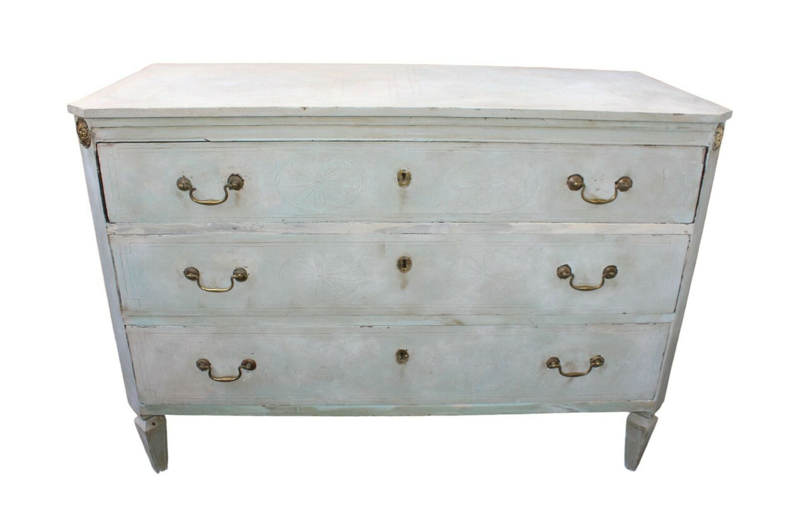 Elegant 18th Century Painted Gustavian Commode, C.1770. Original Patina, Mahogany And Oak Craftsmanship, Swedish Neoclassical Design.