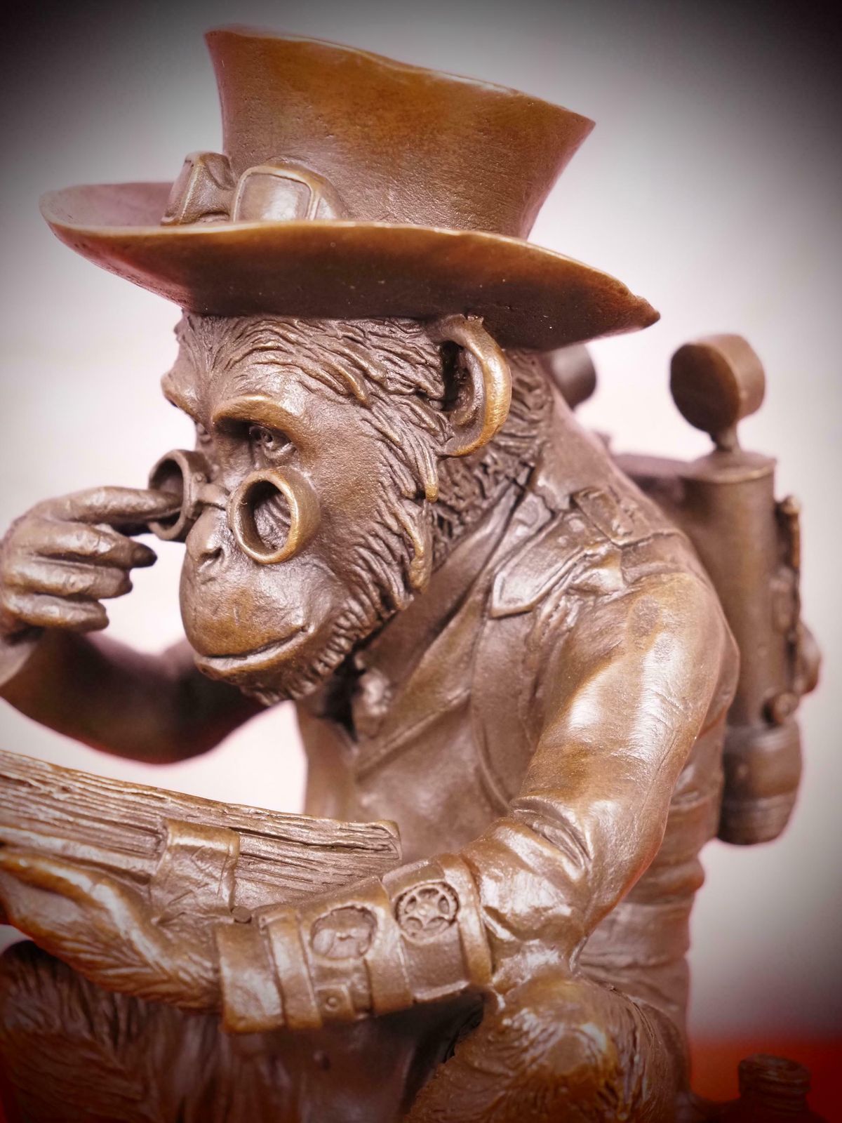 Bronze Steampunk Sculpture Of A Monkey On A Pile Of Books Philosophizing Monkey Statue Bronze photo 378.0