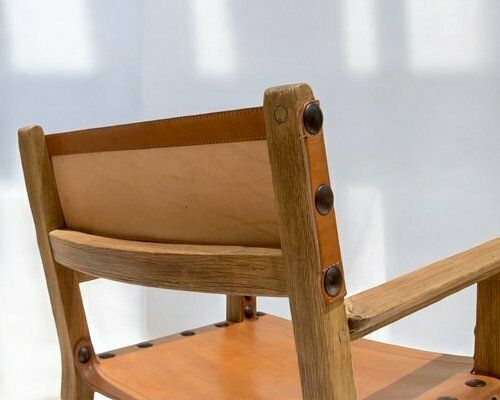Furniture Mid Century Spanish Brutalist Armchairs In Cognac Leather, 1950s, Set Of 2 photo