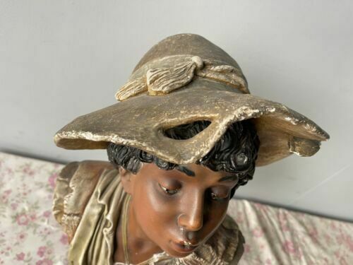 Antique Vintage 19th Century Dutch Beautiful Plaster Bust Of Young Man In Hat photo for sale