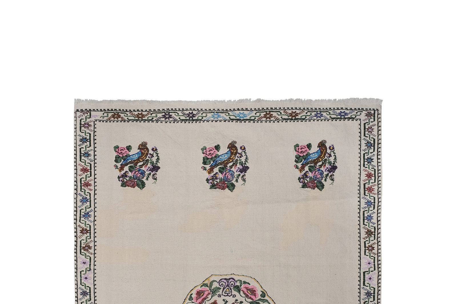 Aubusson Floral Turkish Kilim Rug 5'6''X7'6'' photo Textiles