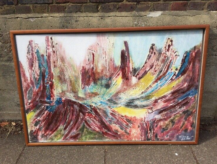 Original Mid Century Modern Oil Painting Mix Media Contemporary Canyon Painting