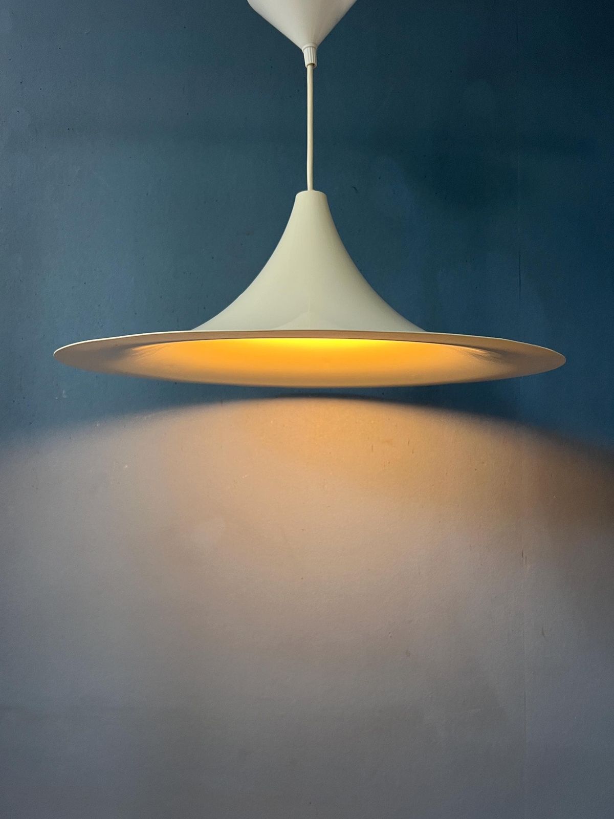 Mid Century Beige Space Age Witch Hat Pendant Light photo 199.0