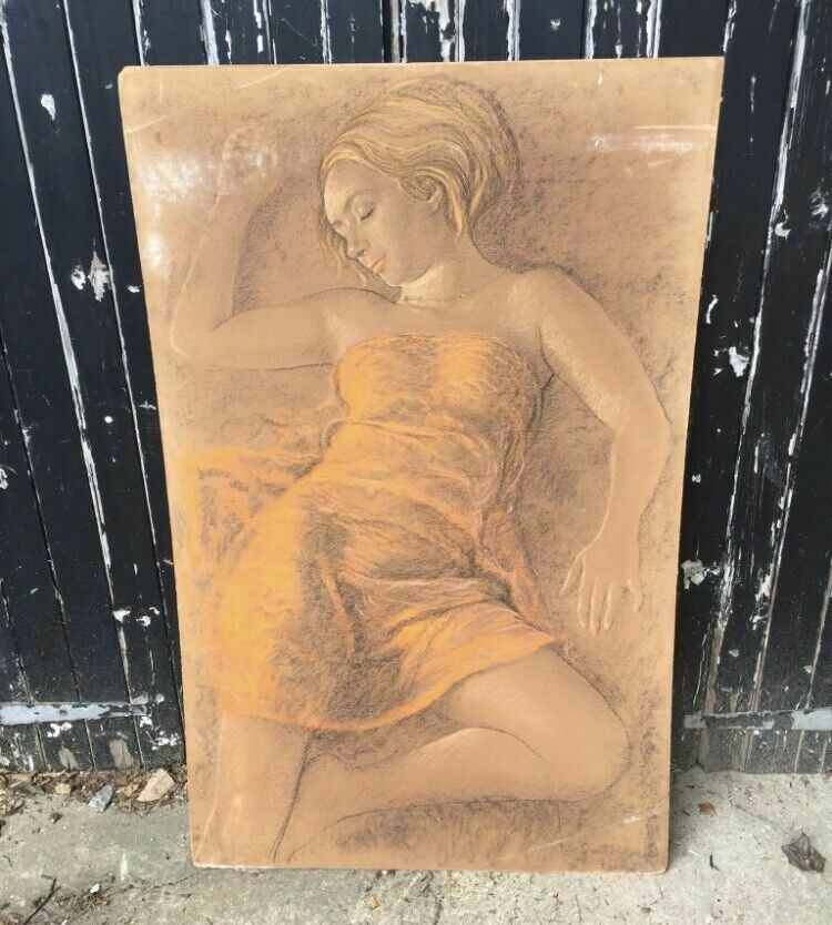 Original Mid Century Painting Nicholas Egon Chalk Portrait Life Drawing 1960s