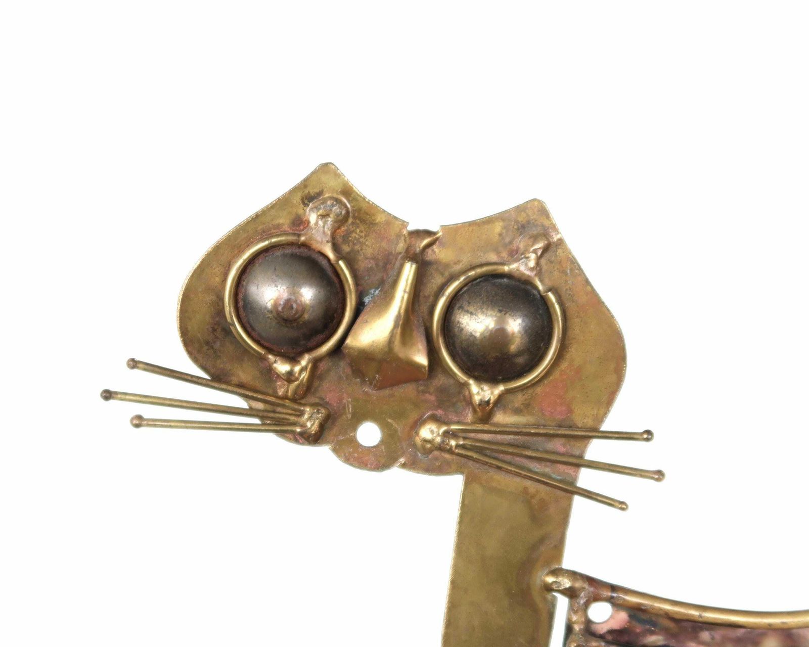 Brass And Copper Cat Key Hanger Sculpture By Jarc, 1950s / French, Brutalist Art, Hook, Organization, C Jere Style photo for sale
