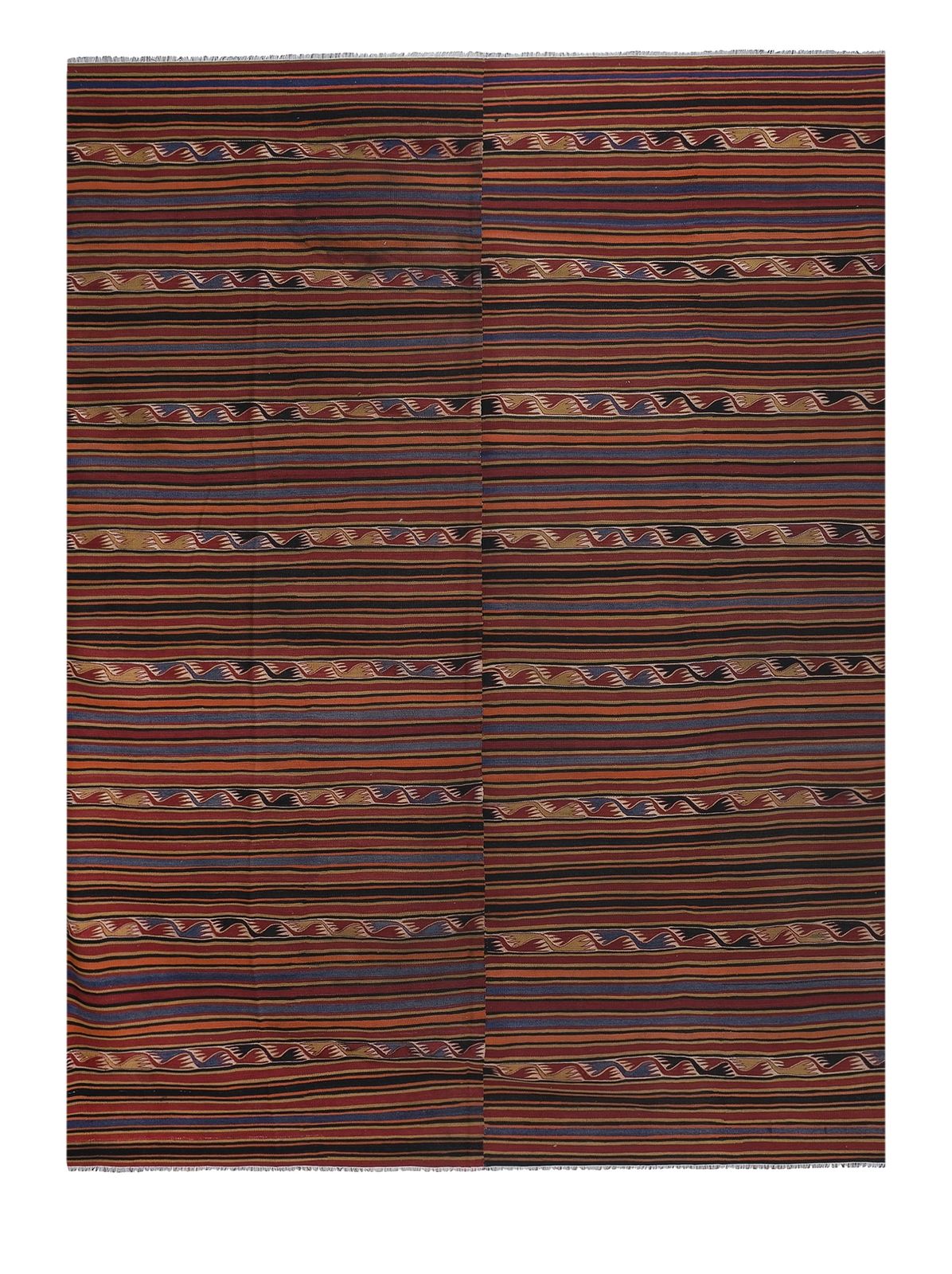 1960s Oversize Bohemian Striped Wool Kilim Rug 9' X 12'5"