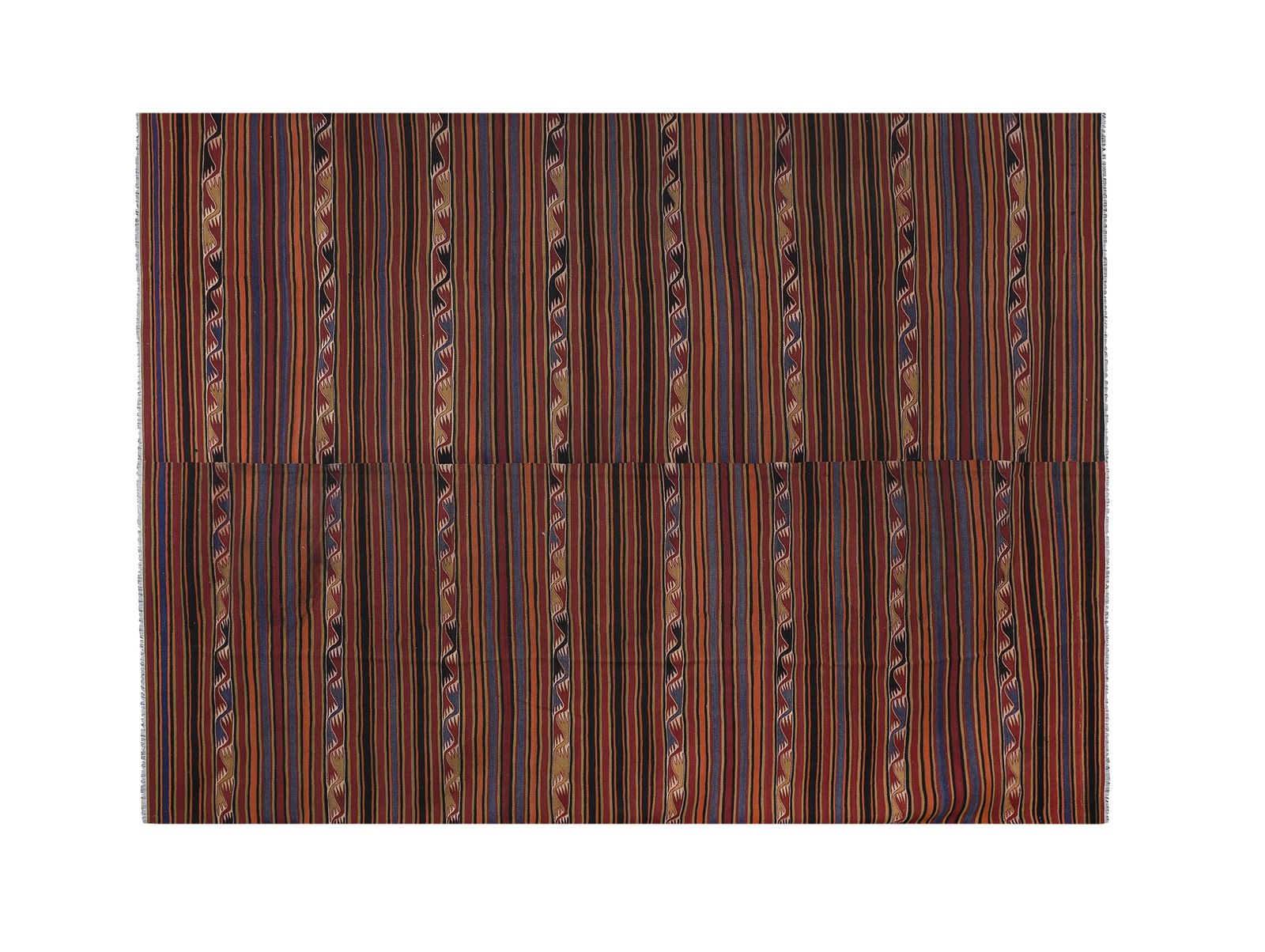 1960s Oversize Bohemian Striped Wool Kilim Rug 9' X 12'5" photo vinterior