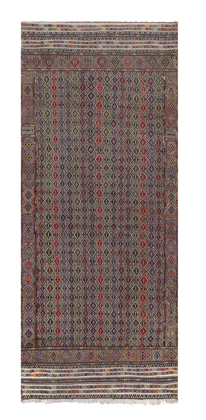 Mid Century Modern Central Anatolian Kilim Rug With Stripes 4'6'' X 11'7''