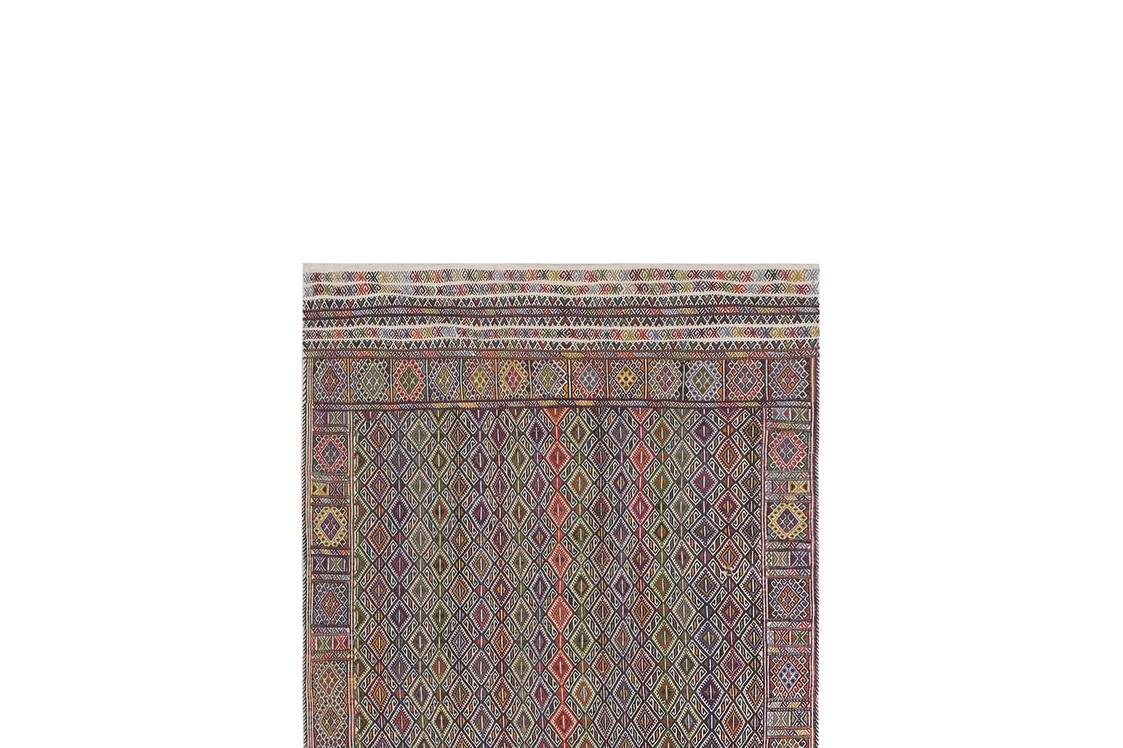 Vintage Turkish Kilim Jajim Rug With Geometrical Design 5'1" X 11'9" photo for sale