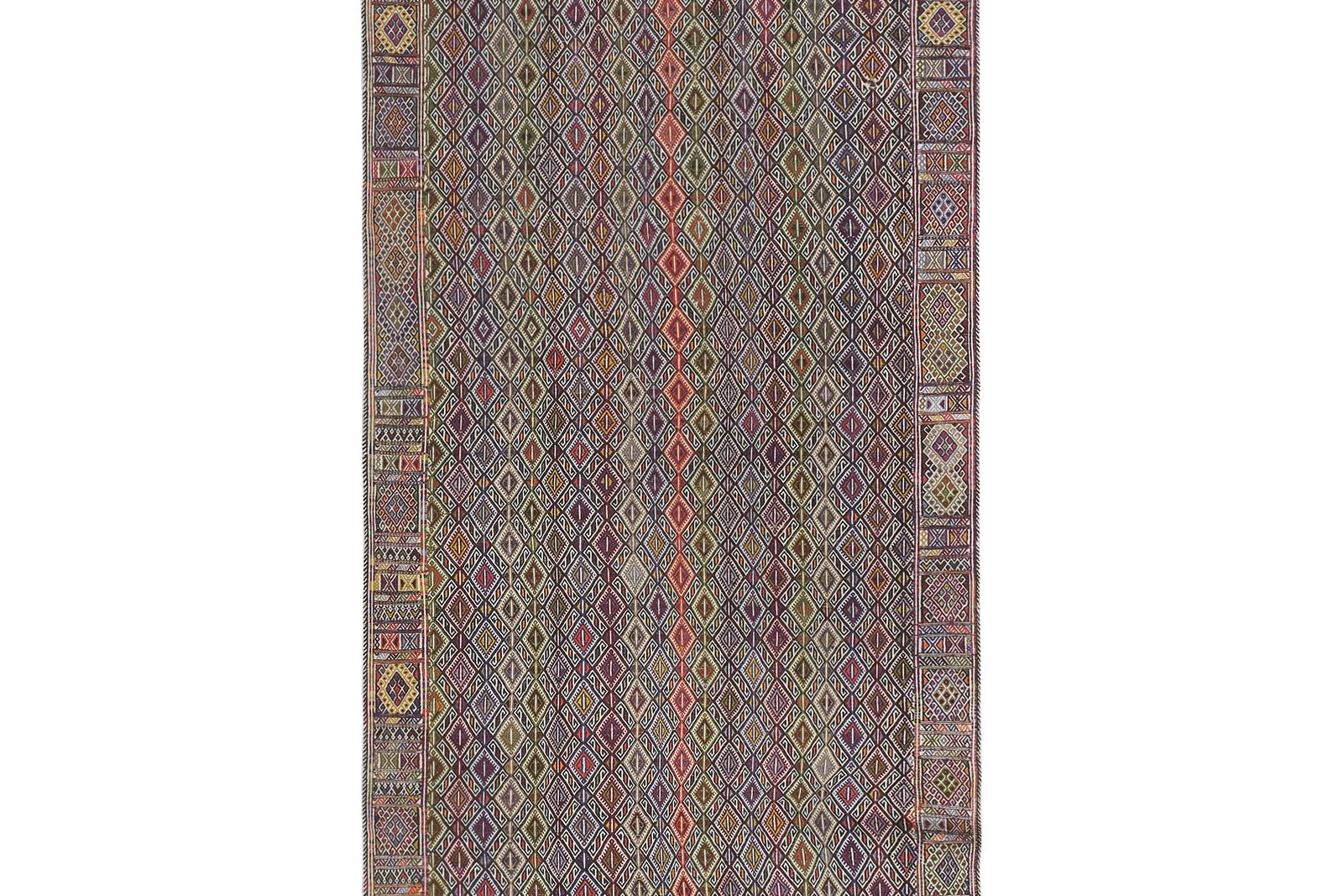 photo for sale Vintage Turkish Kilim Jajim Rug With Geometrical Design 5'1" X 11'9"