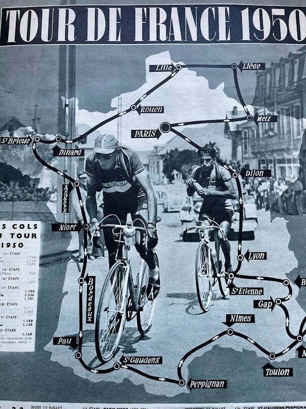 Vintage Tour De France Route Map  1950 photo furniture