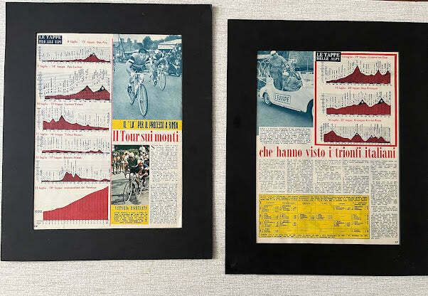 Tour De France Vintage Cycling Print   Mountain Stages Original 1950s