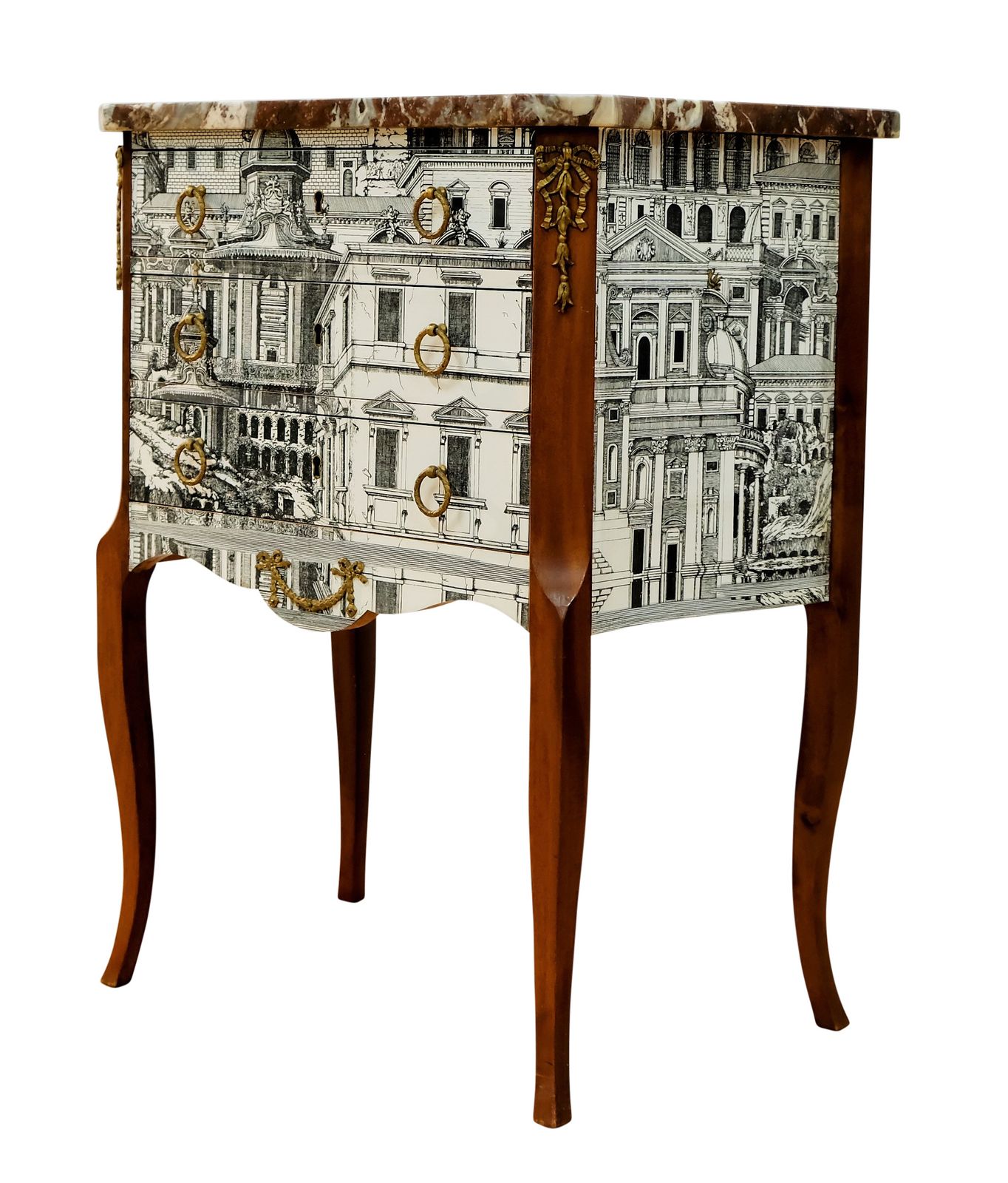 Louis XV Style Chest With Fornasetti Pattern Of Ancient Rome And Marble Top photo for sale