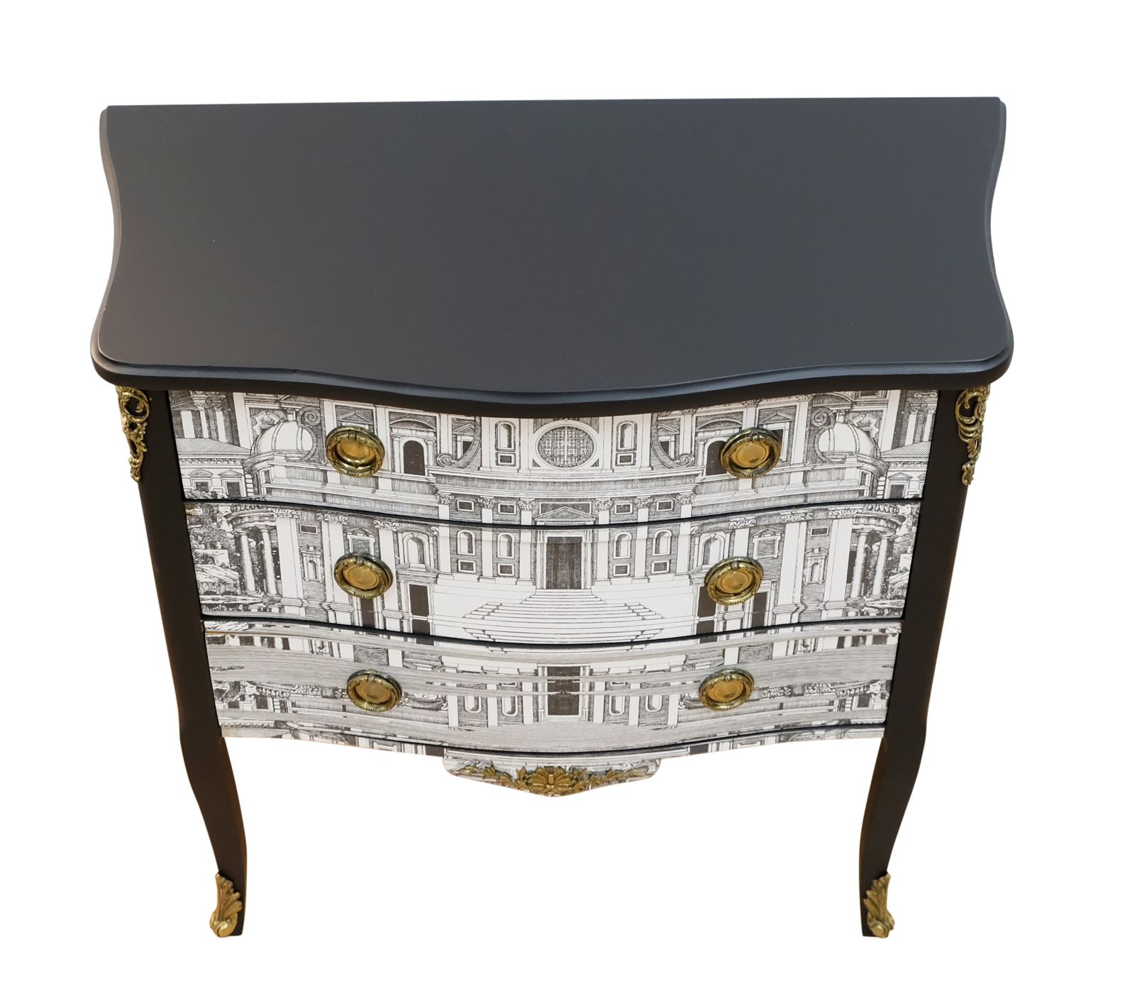 Louis XV Style Chest With Fornasetti Pattern Of Ancient Rome And Black Marble Top photo Furniture