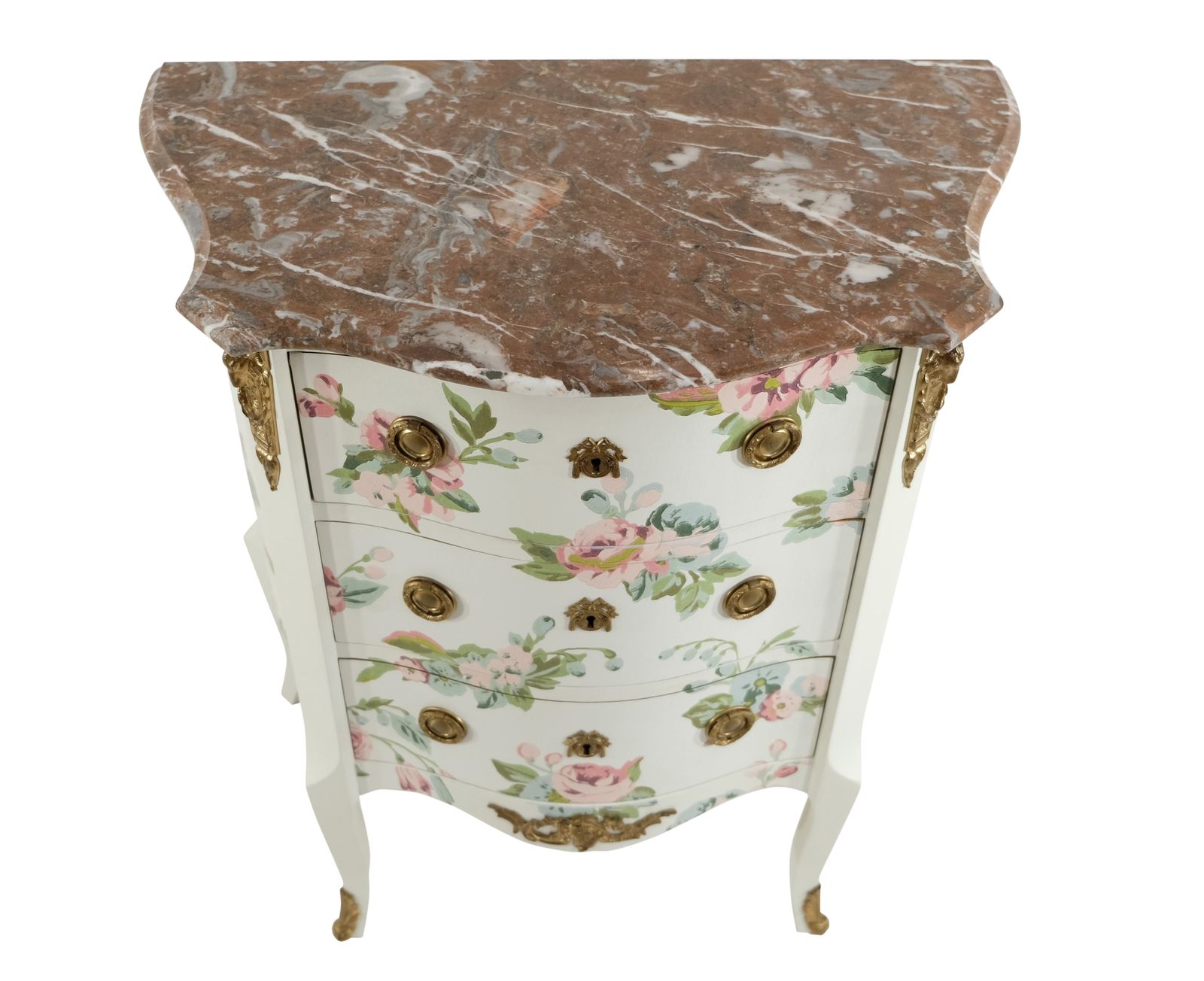 Louis XV Style Chest Three Drawer Chest With Floral Design And Natural Marble Top photo furniture