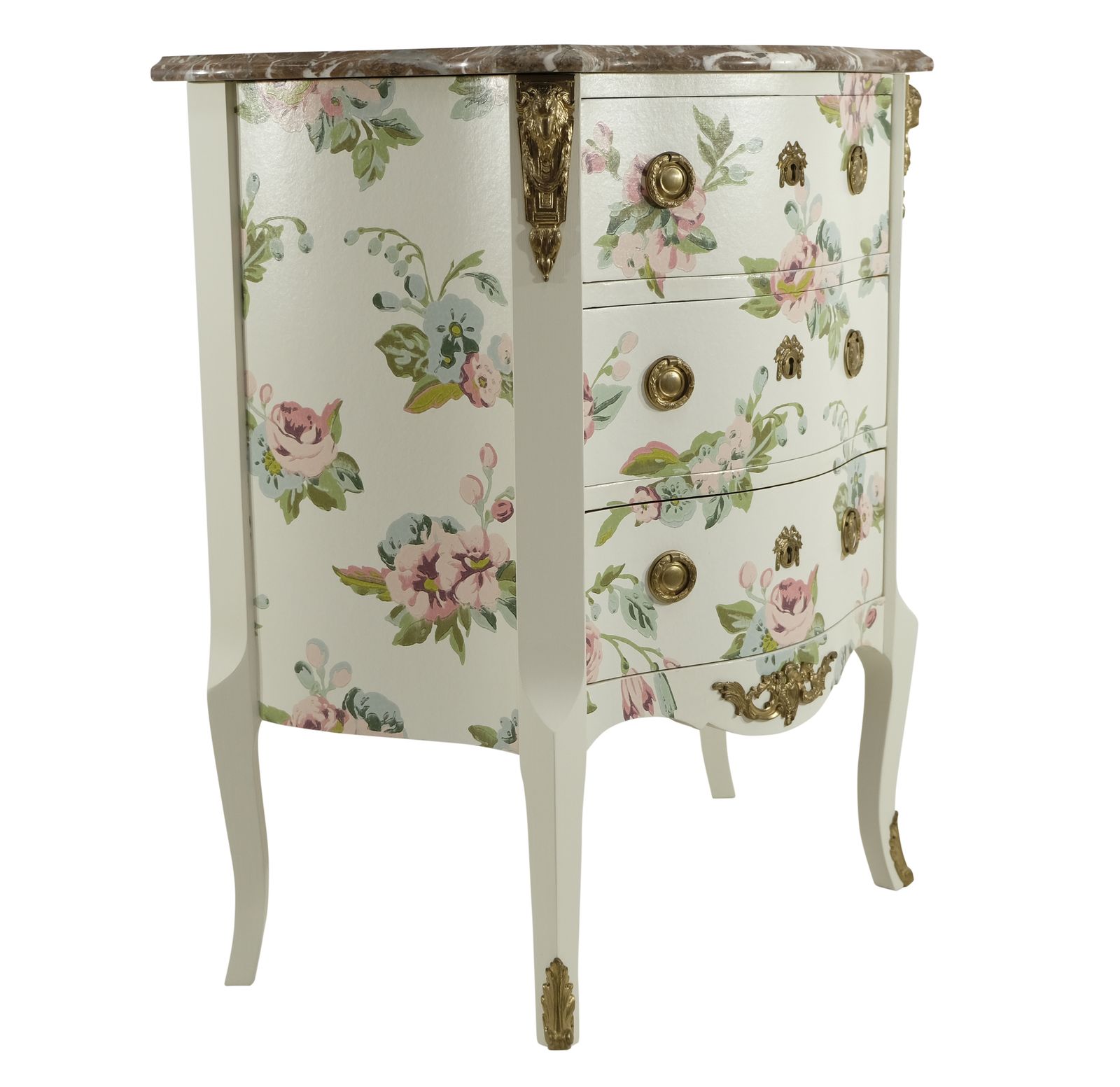 Louis XV Style Chest Three Drawer Chest With Floral Design And Natural Marble Top photo for sale