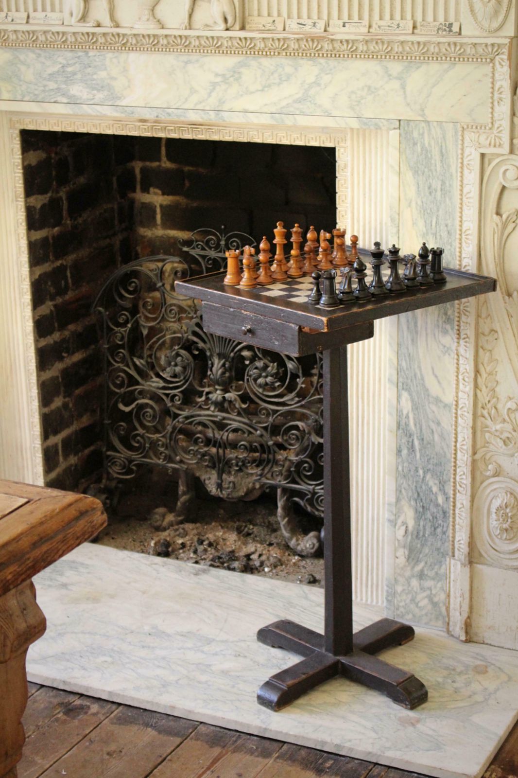 Furniture Late 18th George III Provincial Folk Art Painted Oak Games Chess Side Table photo