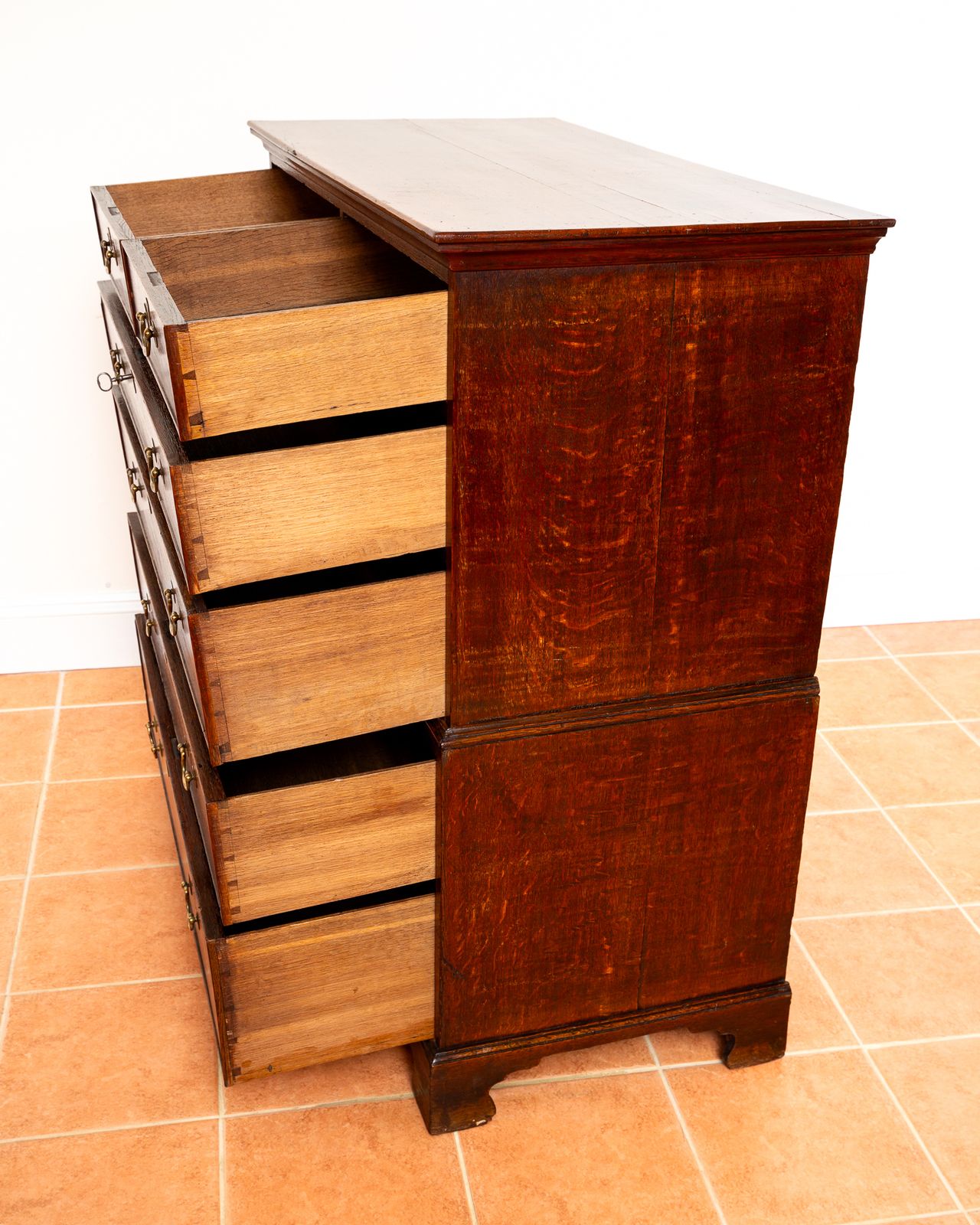 3450.0 Georgian Oak Chest On Chest Of Drawers 1750 Antiqu.E Storage Country House Commode Tallboy Farmhouse Rusti.C Six Drawers Brass George II photo