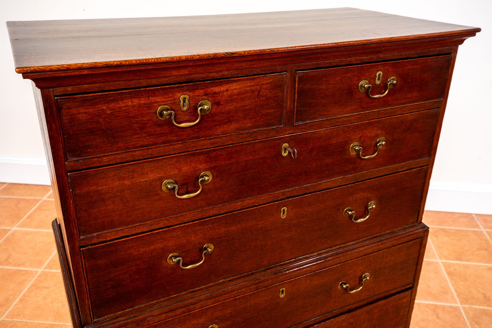 Georgian Oak Chest On Chest Of Drawers 1750 Antiqu.E Storage Country House Commode Tallboy Farmhouse Rusti.C Six Drawers Brass George II photo vinterior