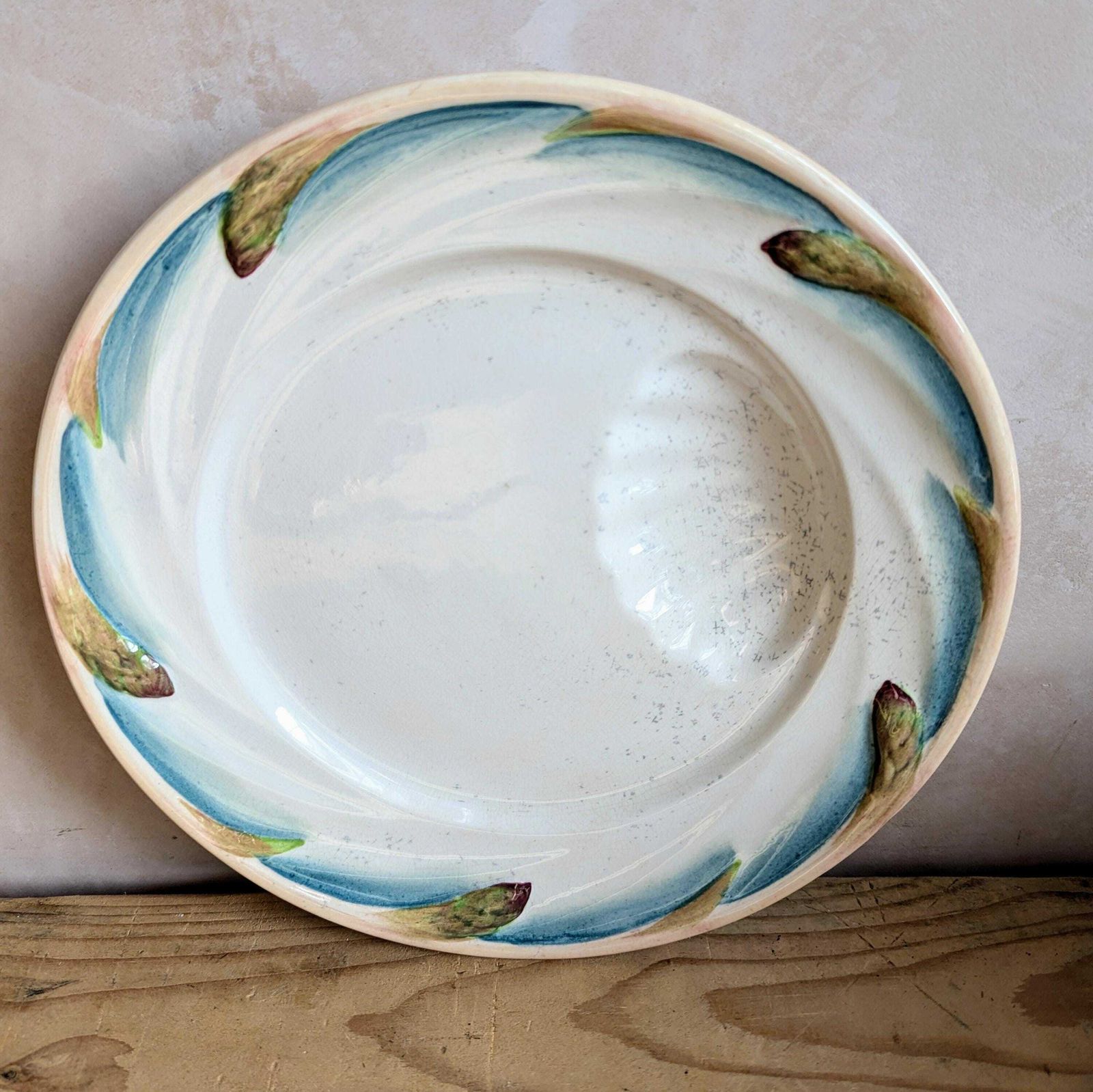 Antique French Majolica Asparagus Plates   6 X Antique Hand Painted Sarreguemines Asparagus Plates C1900 photo buy