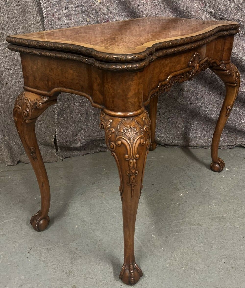 Fine Burr Walnut Card Table By Maple & Co. Of London photo for sale