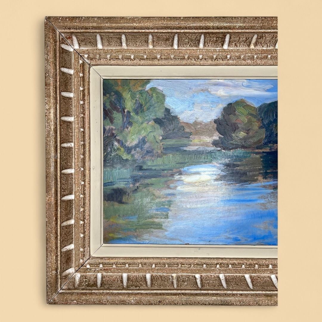 Lake Landscape, Oil On Board Painting photo furniture