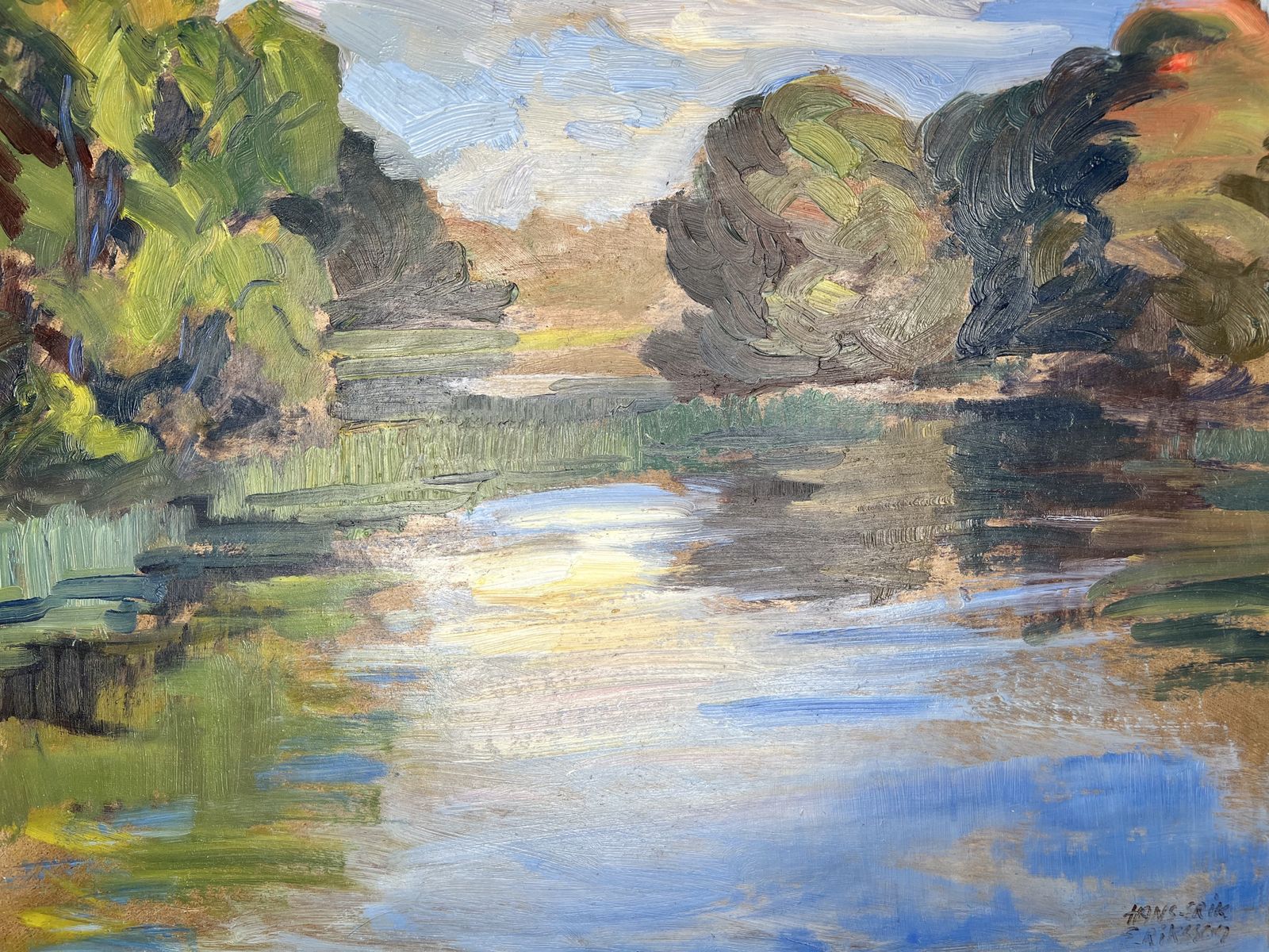 Lake Landscape, Oil On Board Painting photo Art