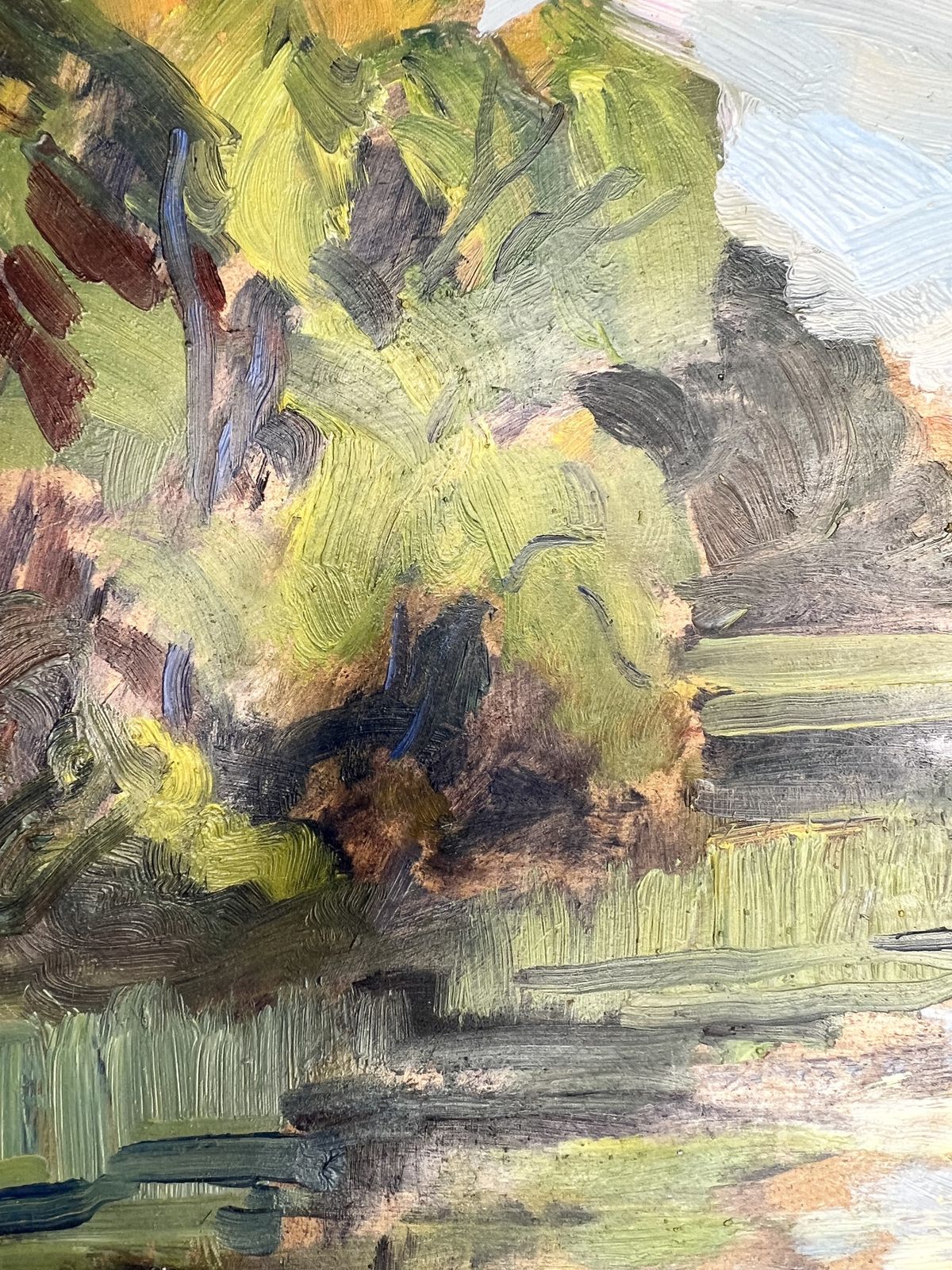 Lake Landscape, Oil On Board Painting photo vintage