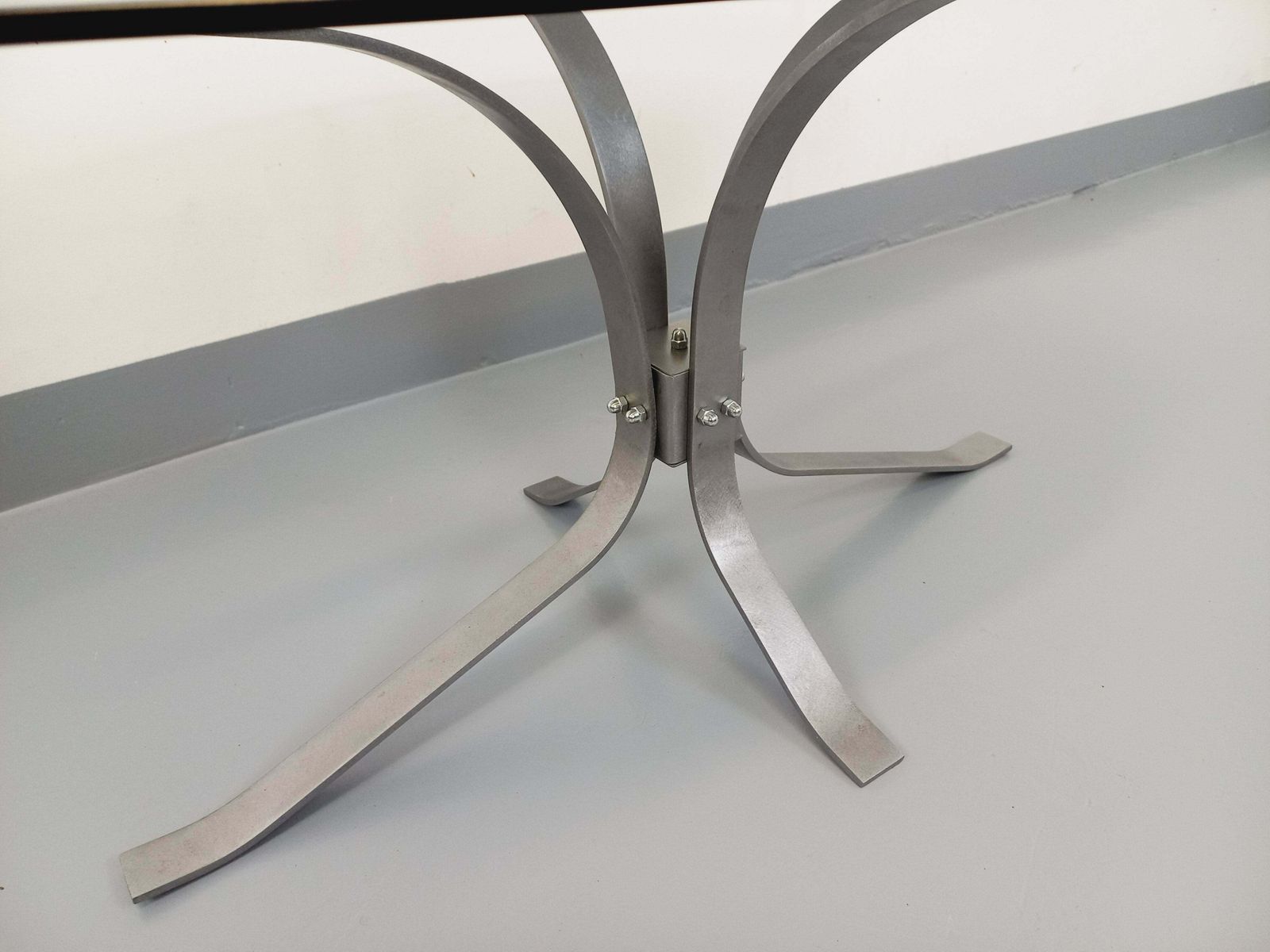 Oval Coffee Table In Metal And Smoked Glass photo vintage