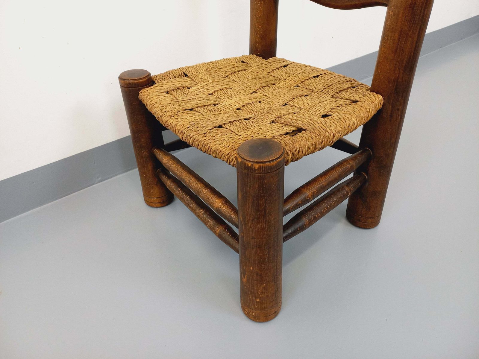 Charles Dudouyt Brutalist Low Chair In Wood photo vinterior