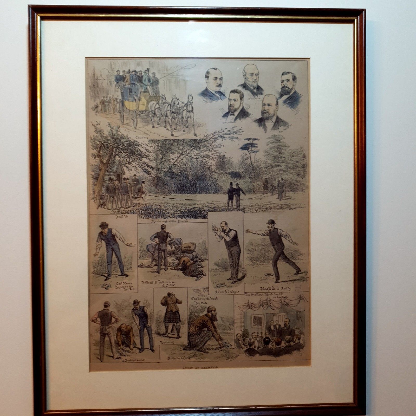 J.F Weedon Hand Colour Lithograph Print Dated 1888 Rare Quoits Match Hampstead photo for sale