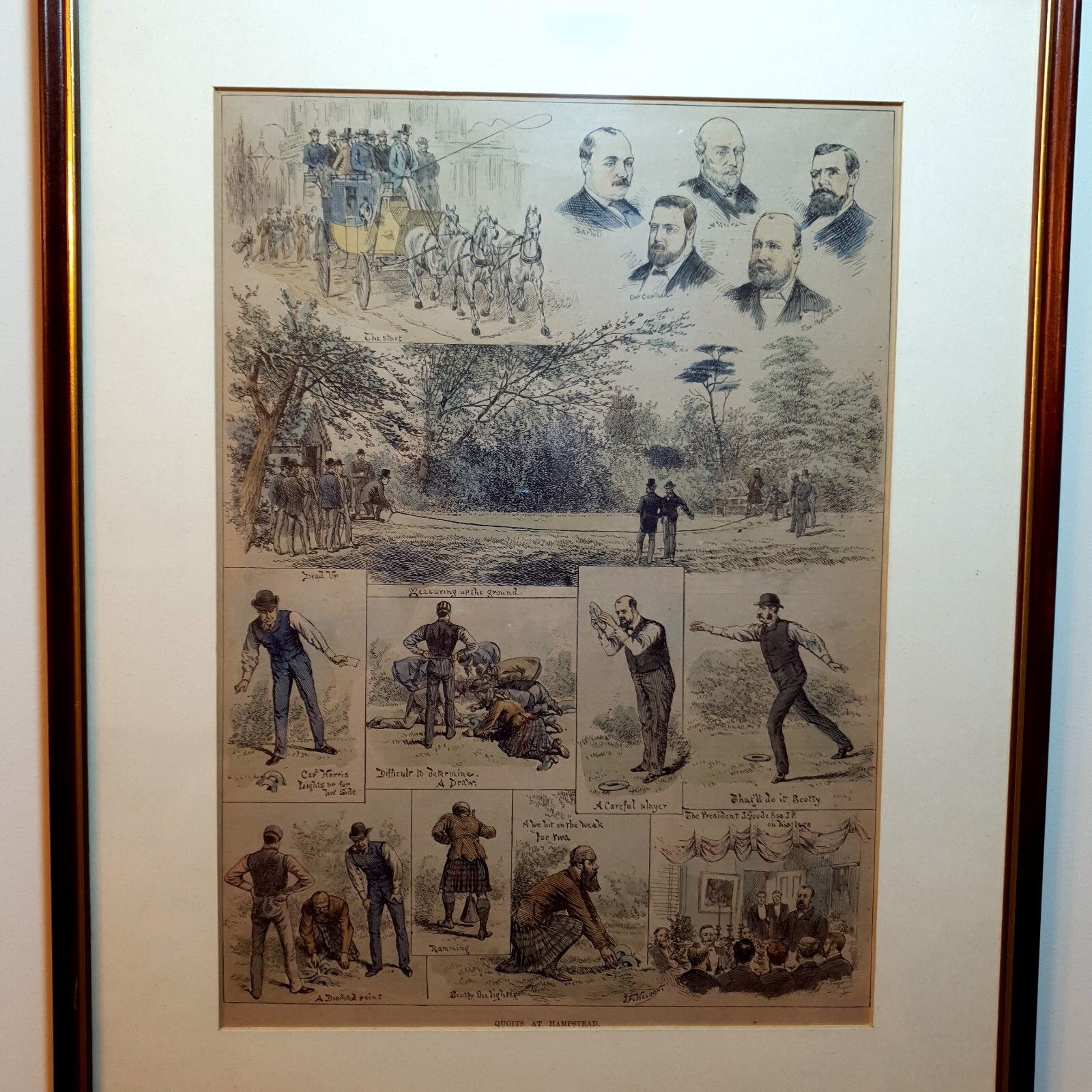 J.F Weedon Hand Colour Lithograph Print Dated 1888 Rare Quoits Match Hampstead photo Art