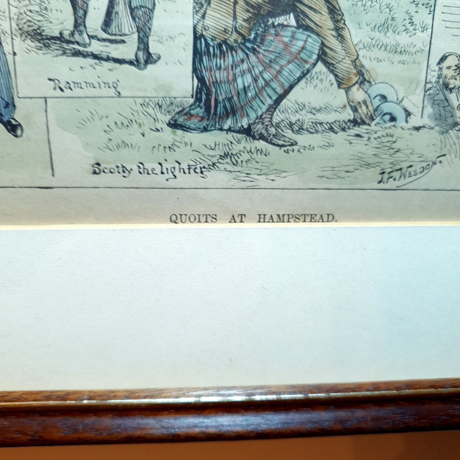photo vintage J.F Weedon Handgekleurde Lithografie Gedateerd 1888 Zeldzame Quoits Wedstrijd Hampstead