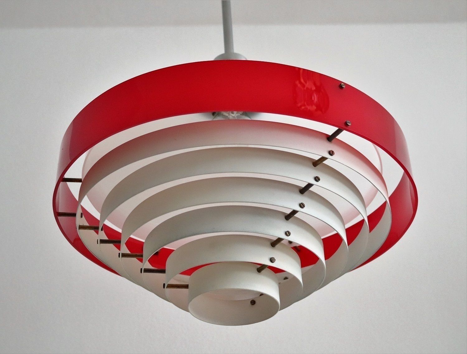 Italian Midcentury Pendant Lamp In Acrylic, Aluminium And Brass By Stilnovo, 1950s photo vinterior